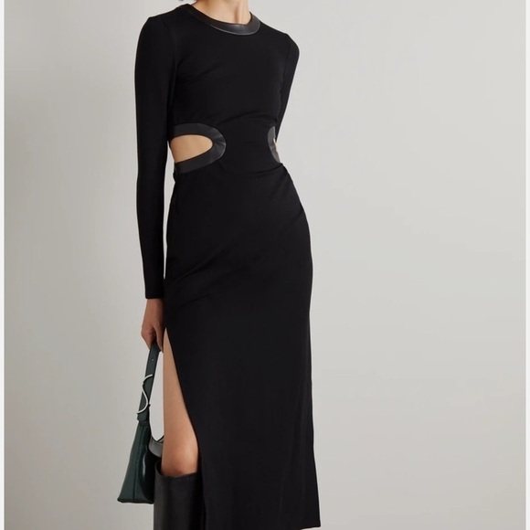 Staud black Dolce cutout long sleeve midi dress with leather trim - XS NWT - Picture 7 of 10